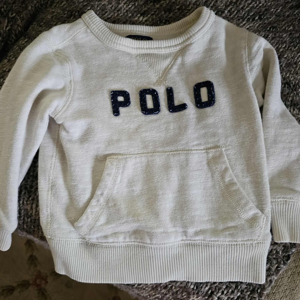 Ralph Lauren Cream Sweatshirt with Navy Logo Sz 2t